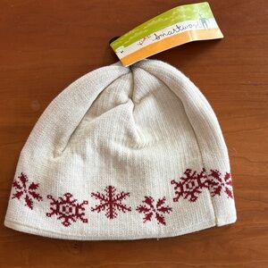Smartwool Cream Beanie with Red Snowflake Pattern